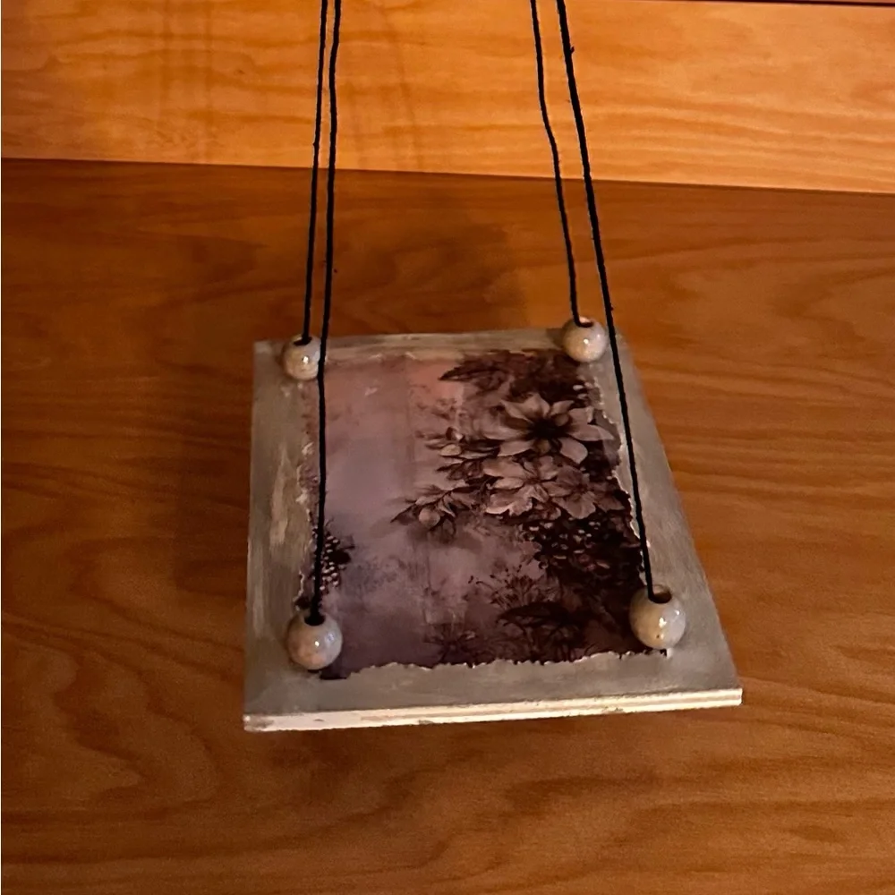Hand crafted Floral Hanging shelf with Black Cord